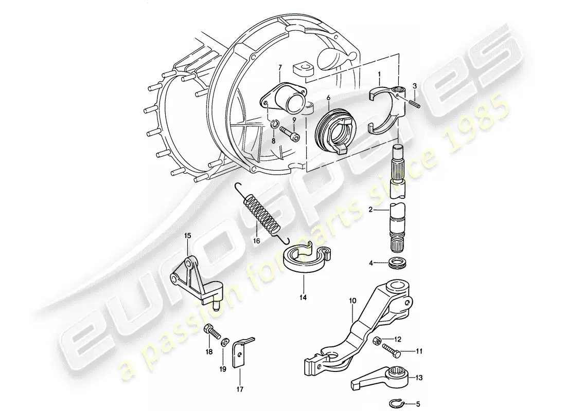 porsche 1987 (911) liberación del embrague - mecánico diagrama de piezas