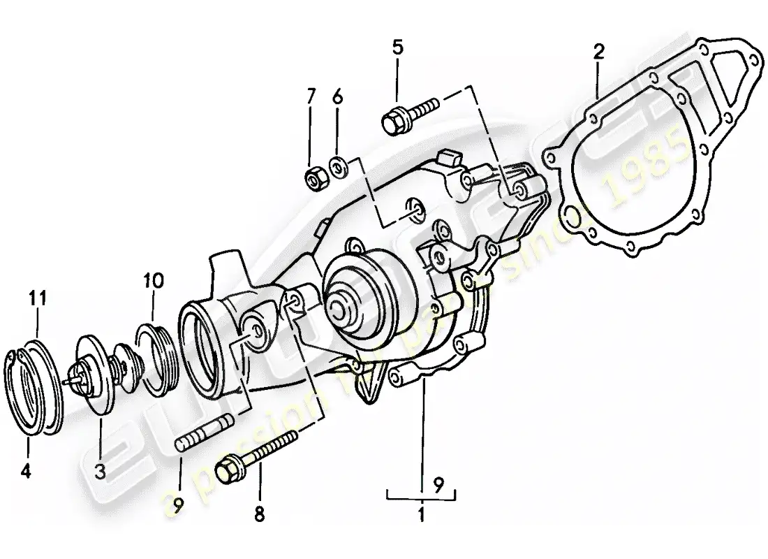 porsche 1988 (924s) bomba de agua diagrama de piezas
