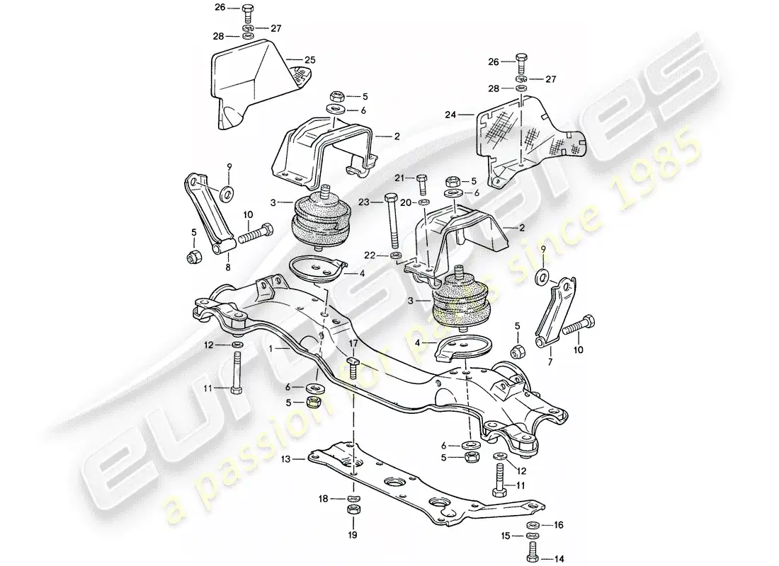 porsche 1991 (928) suspensión del motor diagrama de piezas