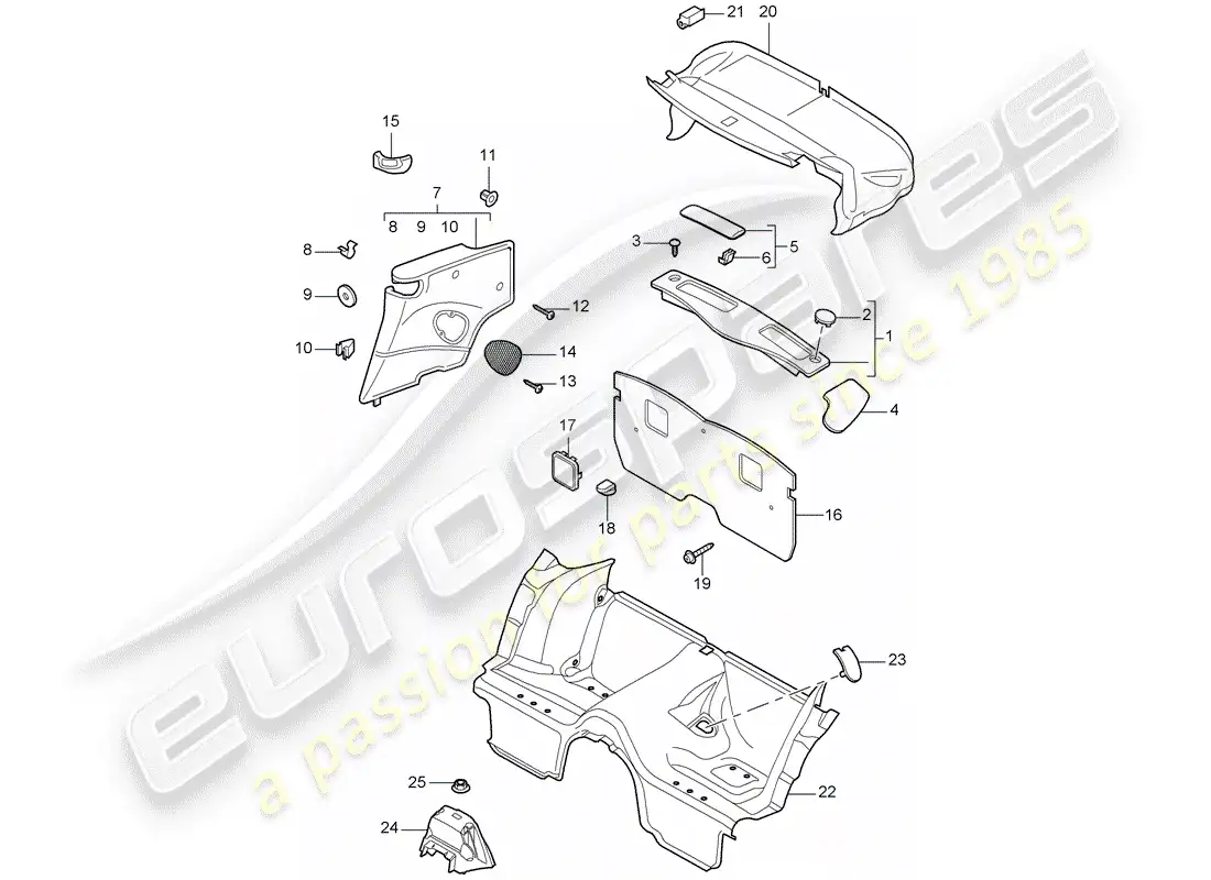 porsche 2011 (997-2 turbo / gt2 rs) diagrama de piezas de trims