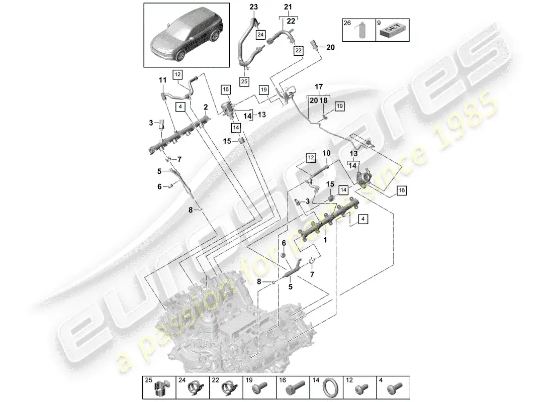 porsche 2018 (cayenne e3 9ya/9yb) tubo de recogida de combustible diagrama de piezas