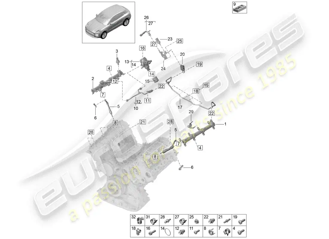 porsche 2019 (macan) tubo de recogida de combustible diagrama de piezas
