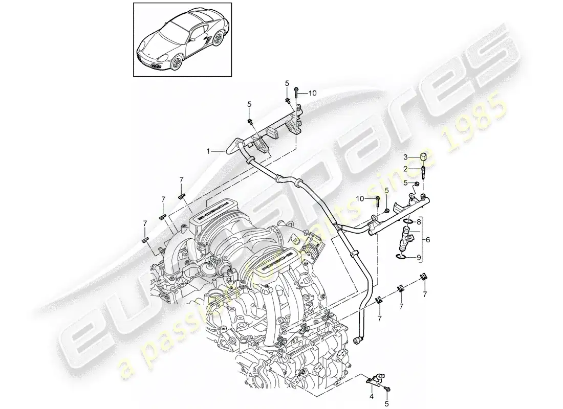 porsche 2012 (987 cayman) tubo de recogida de combustible diagrama de piezas