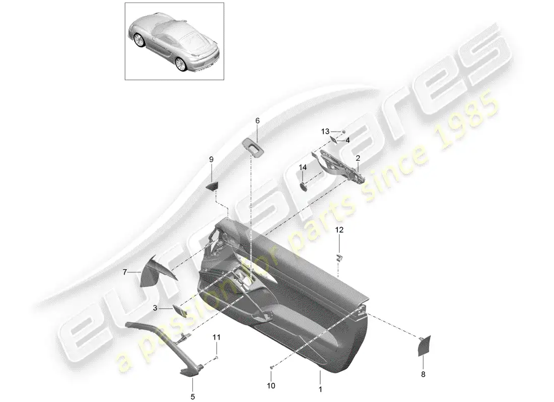porsche 2016 (981 cayman gt4) panel de la puerta diagrama de piezas