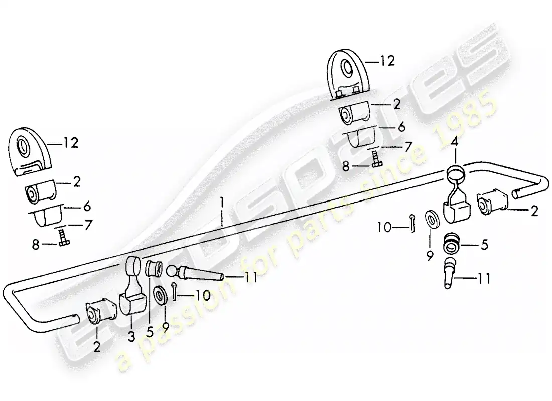 porsche 1969 (911/912) estabilizador - eje trasero diagrama de piezas