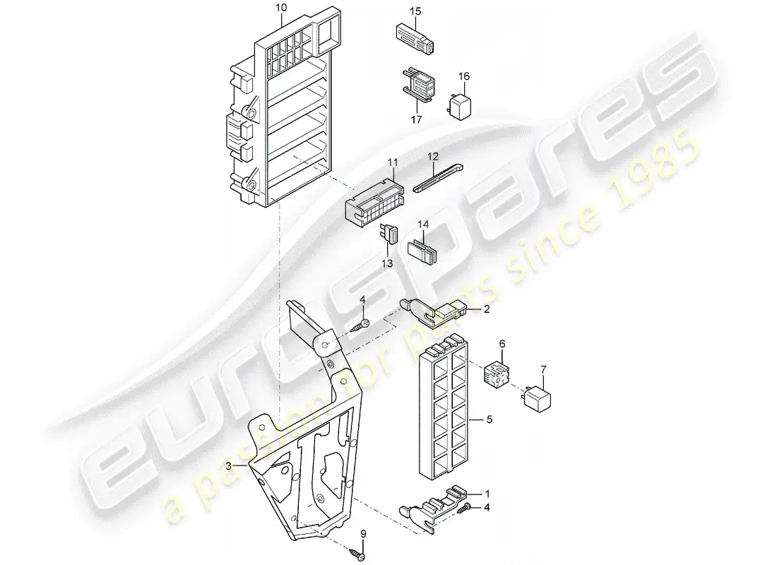 porsche 2005 (carrera gt) caja de fusibles/placa de relé - diagrama de piezas del tablero