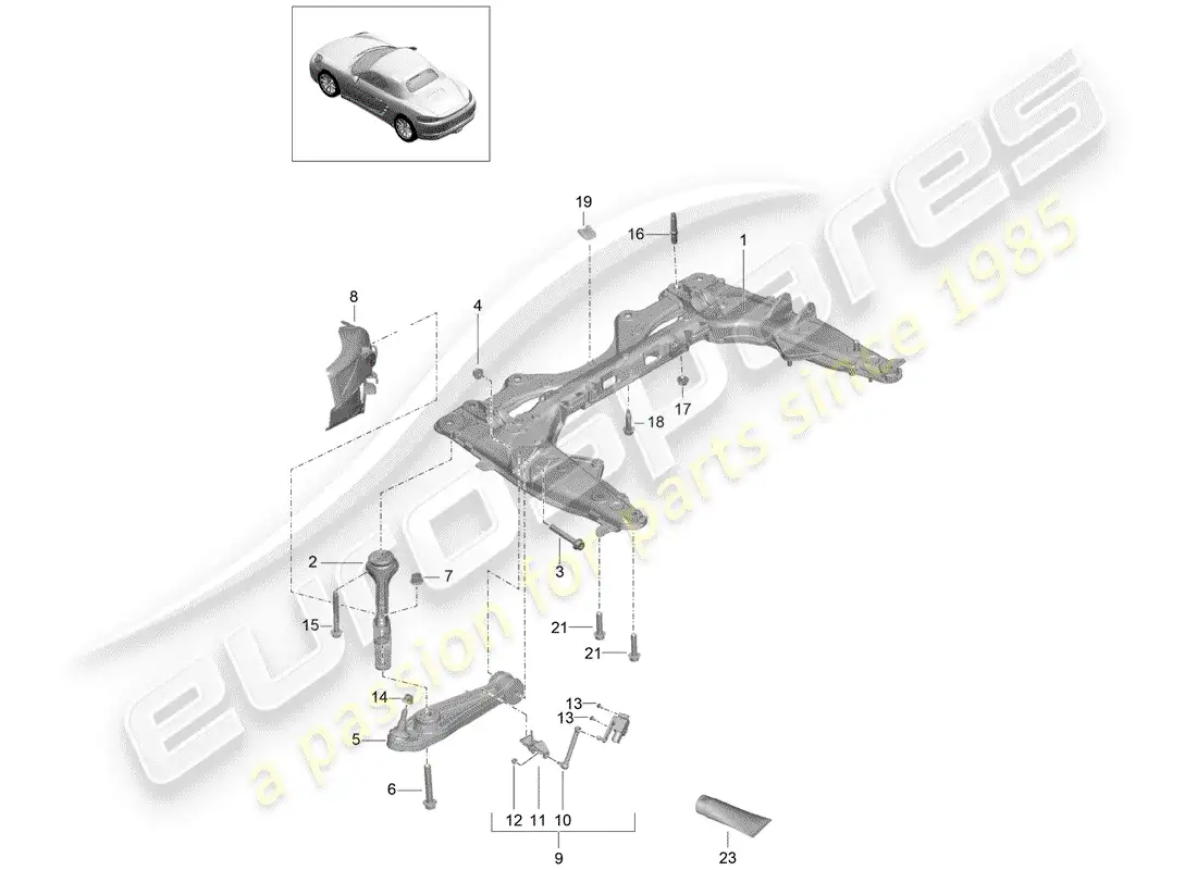 porsche 2017 (718 boxster) travesaño diagrama de piezas