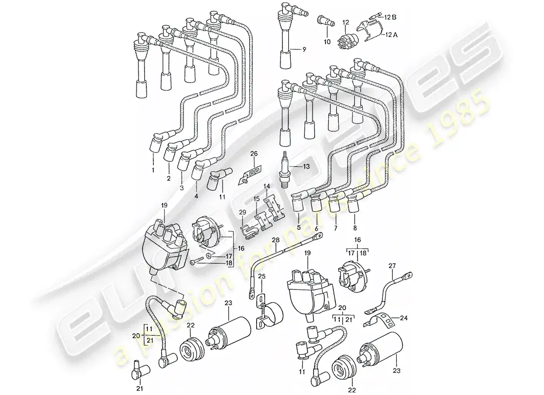 porsche 1990 (928) electricidad del motor diagrama de piezas