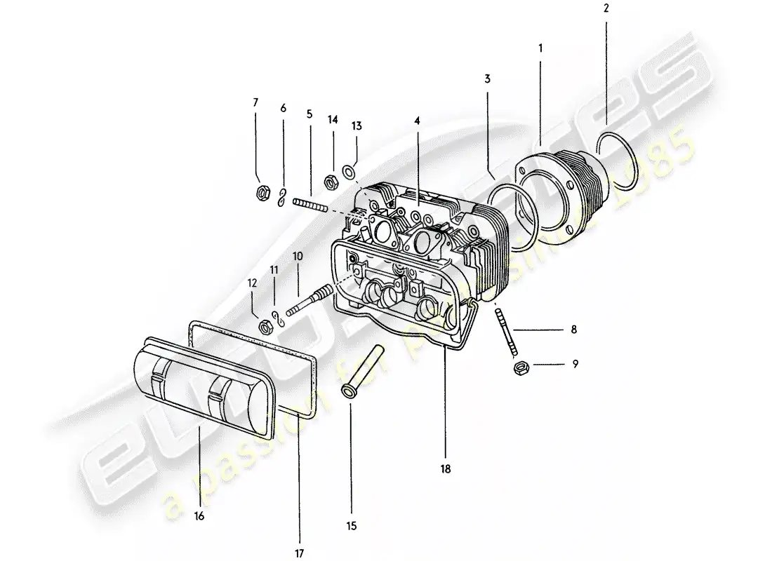 porsche 1970 (914) cabeza de cilindro diagrama de piezas