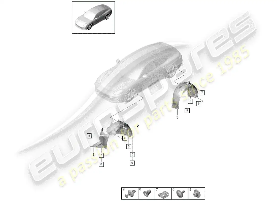 porsche 2019 (panamera 971-1) recubrimiento diagrama de piezas