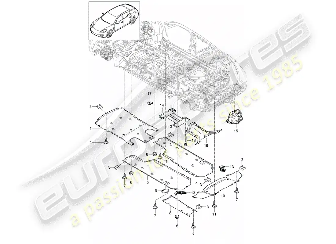 porsche 2013 (panamera 970) recubrimiento diagrama de piezas