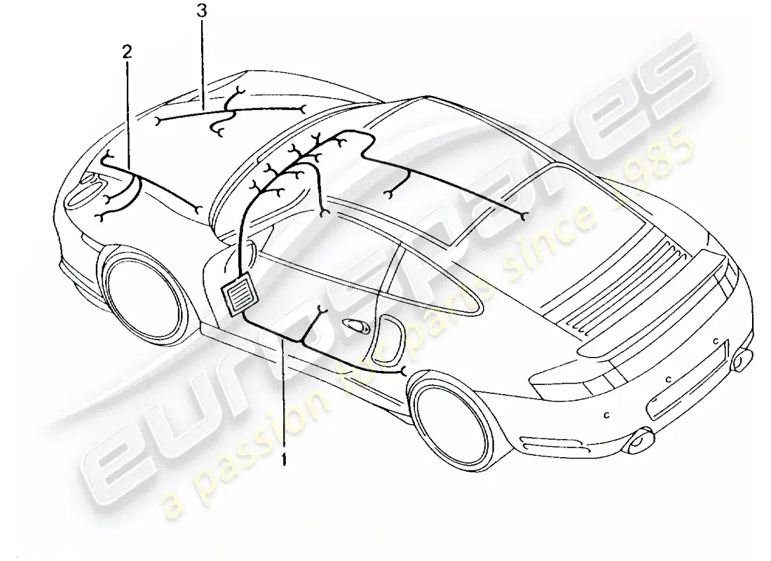porsche 2004 (996 turbo / gt2) mazo de cables - habitáculo - guantera - maletero delantero - kit de reparación - sistema de freno antibloqueo -abs- - indicador de desgaste de pastillas de freno - eje delantero diagrama de piezas