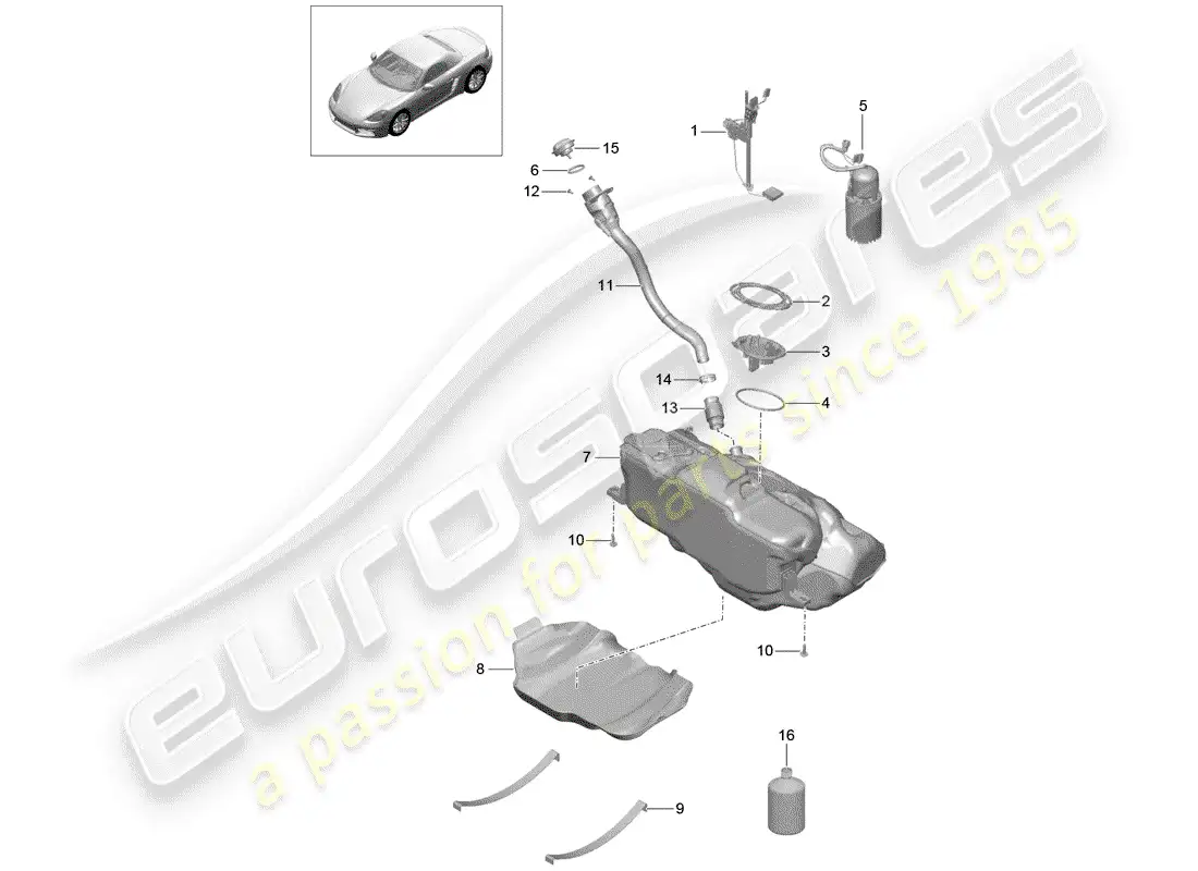 porsche 2018 (718 boxster) depósito de combustible diagrama de piezas