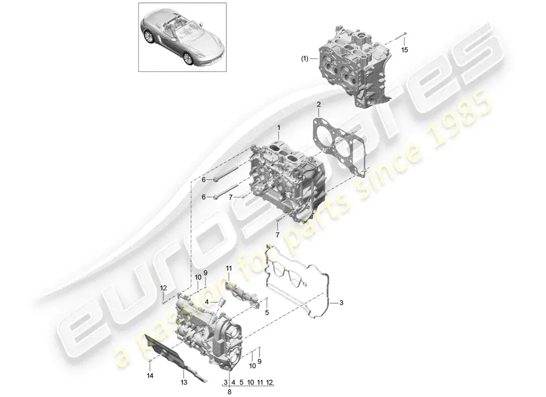 porsche 2017 (718 boxster) cabeza de cilindro diagrama de piezas