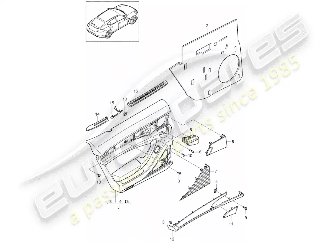 porsche 2012 (panamera 970) diagrama de piezas del panel de puerta