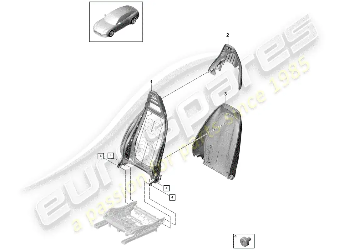 porsche 2018 (panamera 971-1) marco - respaldo diagrama de piezas