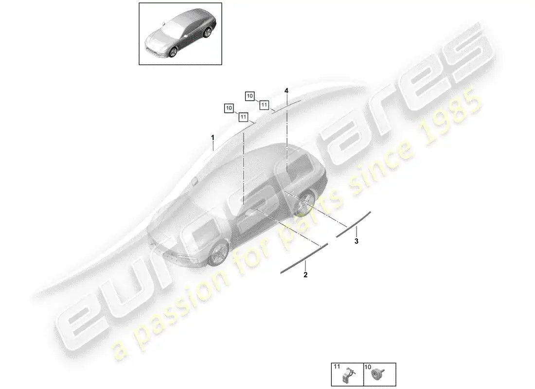 porsche 2019 (panamera 971-1) moldura decorativa diagrama de piezas
