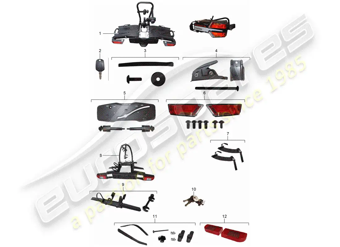 porsche 2013 (tequipment cayenne) portabicicletas para diagrama de piezas