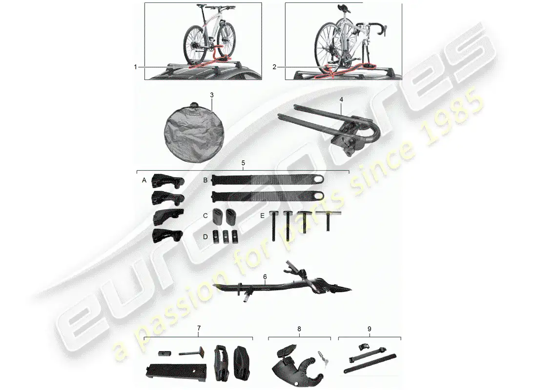 porsche 2013 (tequipment cayenne) portabicicletas diagrama de piezas