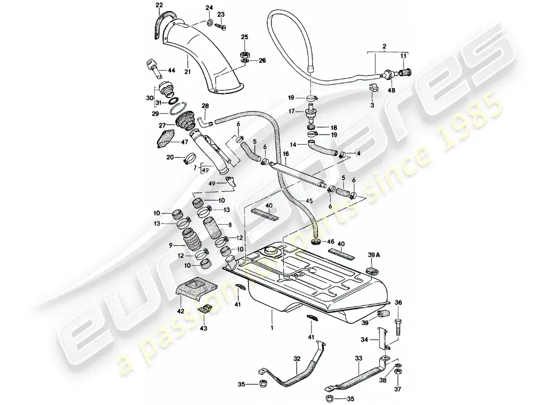 porsche 1981 (924) depósito de combustible diagrama de piezas