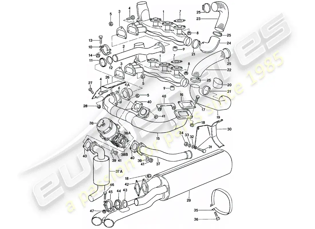 porsche 1981 (911) sistema de escape diagrama de piezas