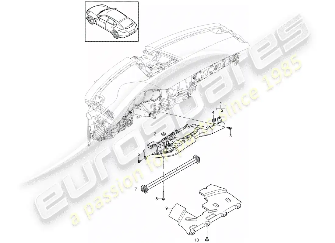 porsche 2012 (panamera 970) diagrama de piezas del embellecedor del panel de instrumentos