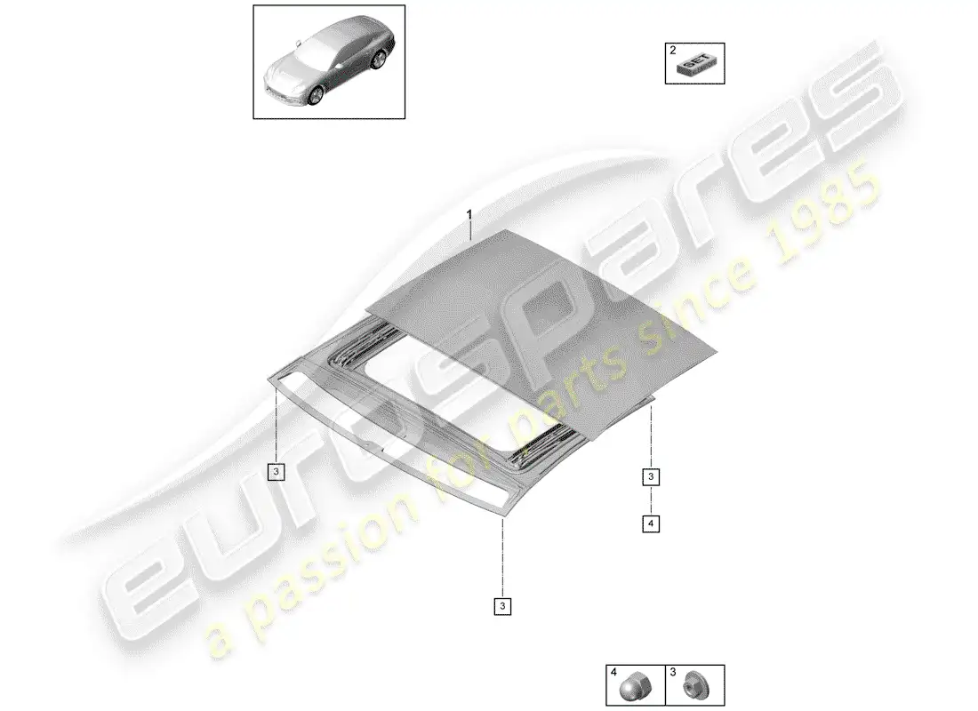 porsche 2020 (panamera 971-1) techo corredizo de cristal diagrama de piezas