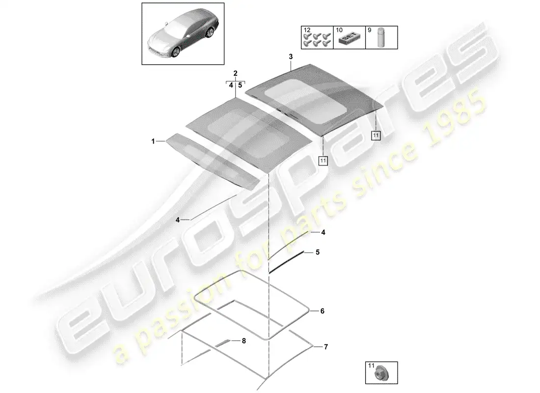porsche 2020 (panamera 971-1) techo corredizo de cristal diagrama de piezas