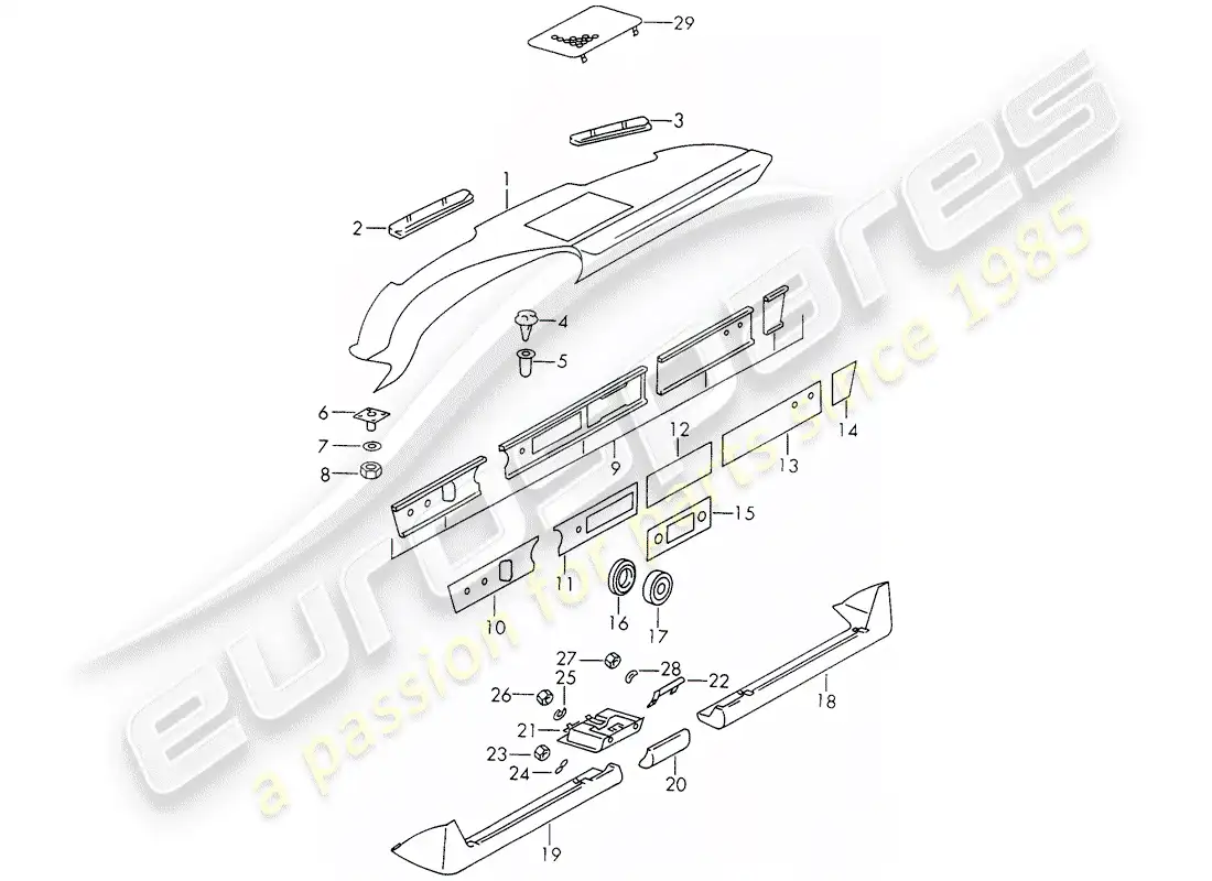 porsche 1970 (911) embellecedor del panel de tablero - con: - cenicero - y - embellecedor cubrir diagrama de piezas