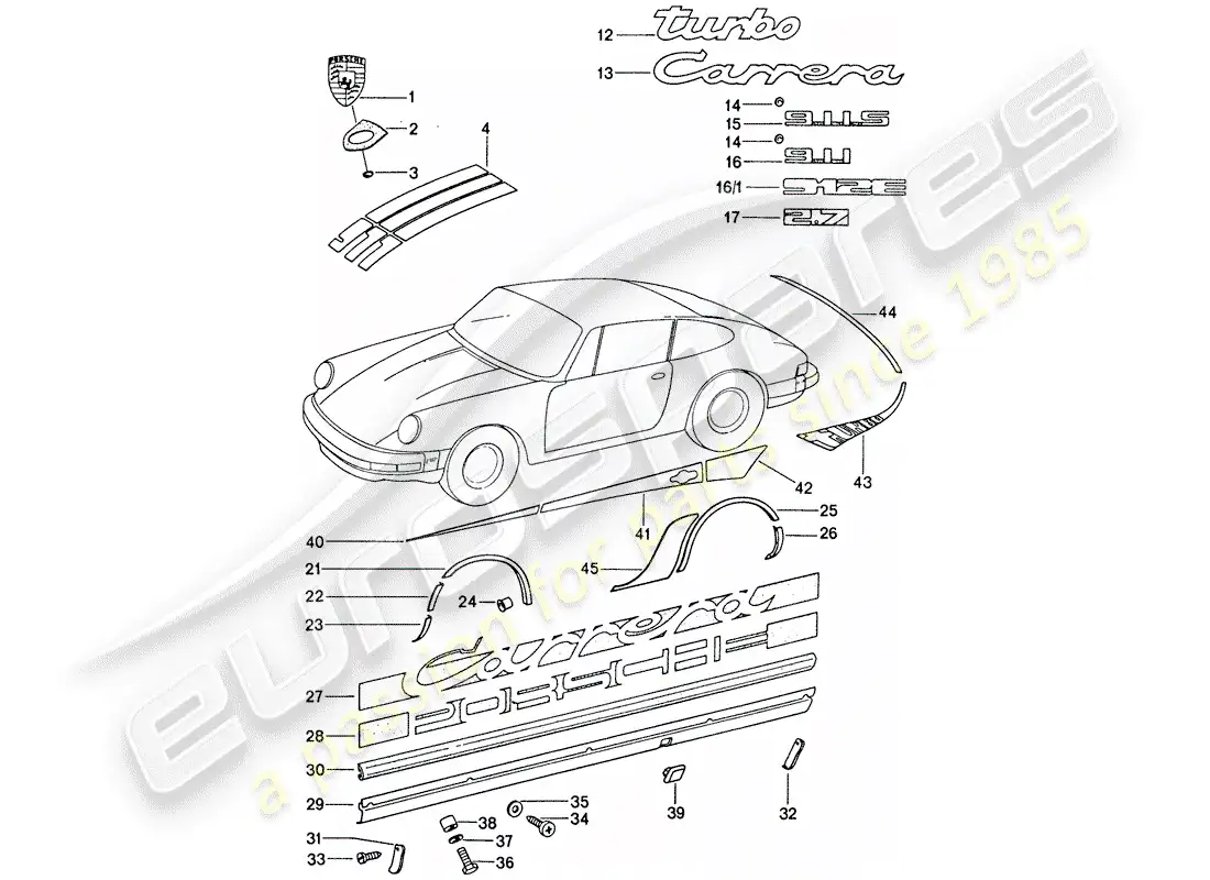 porsche 1976 (911) placas de identificación diagrama de piezas