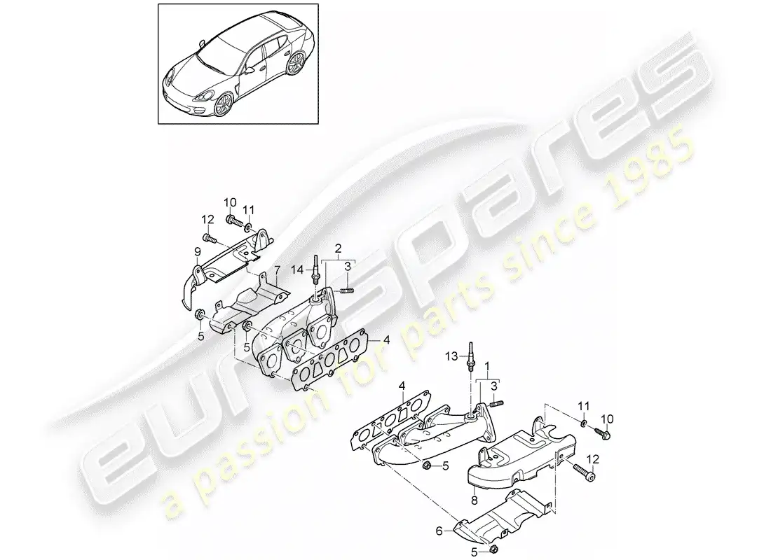 porsche 2011 (panamera 970) sistema de escape diagrama de piezas