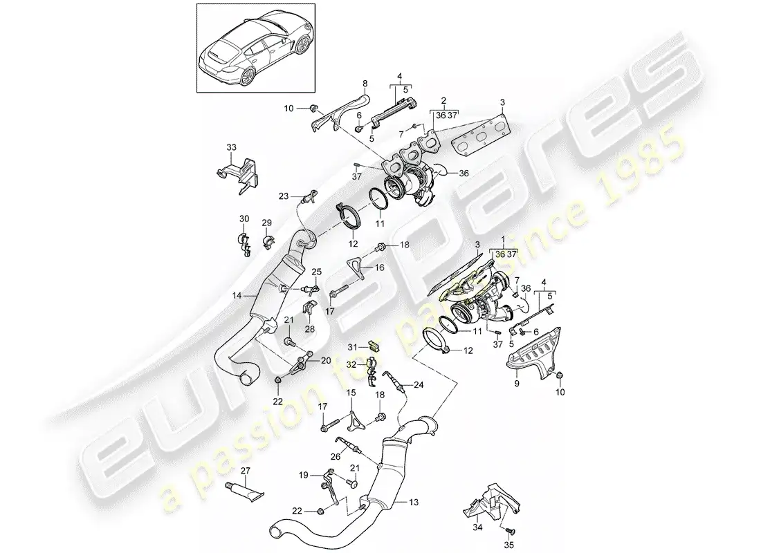 porsche 2011 (panamera 970) sistema de escape diagrama de piezas
