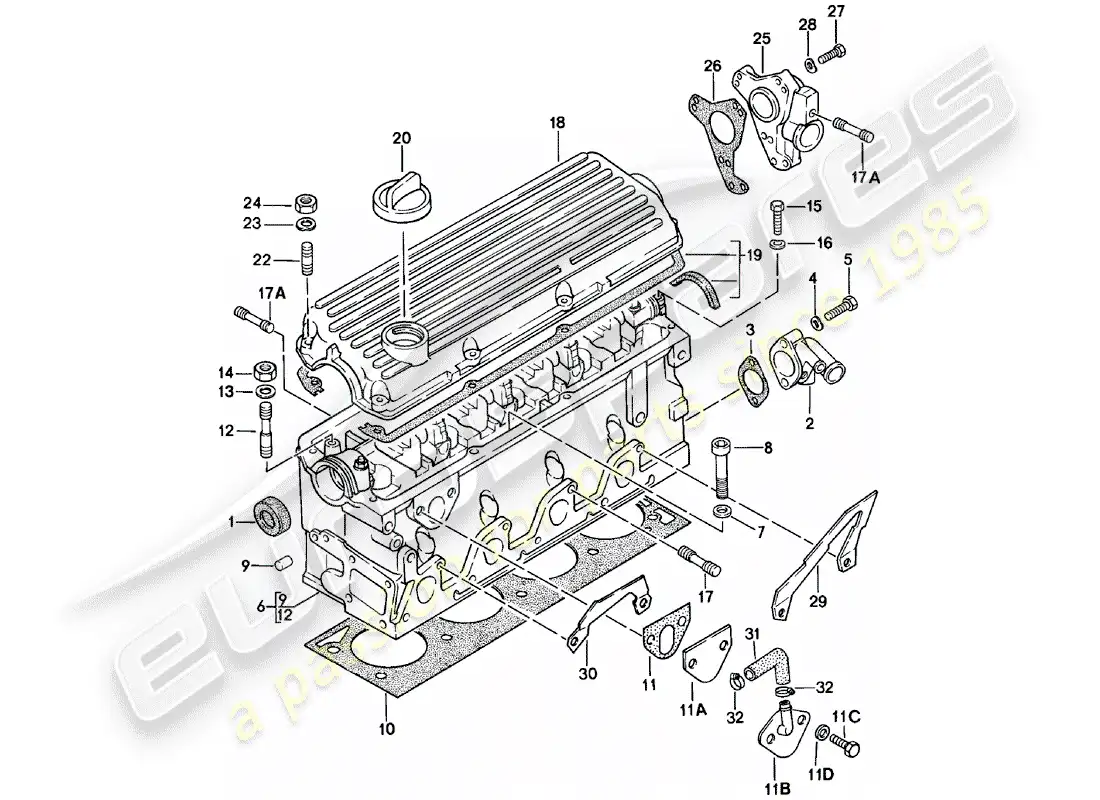 porsche 1981 (924) cabeza de cilindro diagrama de piezas