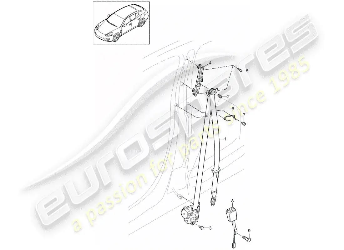 porsche 2013 (panamera 970) cinturón de seguridad diagrama de piezas