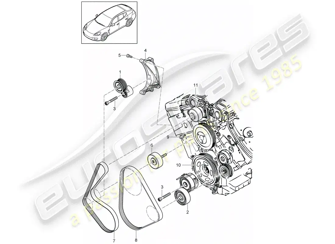 porsche 2013 (panamera 970) amortiguador tensor de correa diagrama de piezas