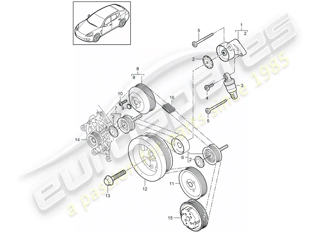 porsche 2013 (panamera 970) tensor de la correa diagrama de piezas