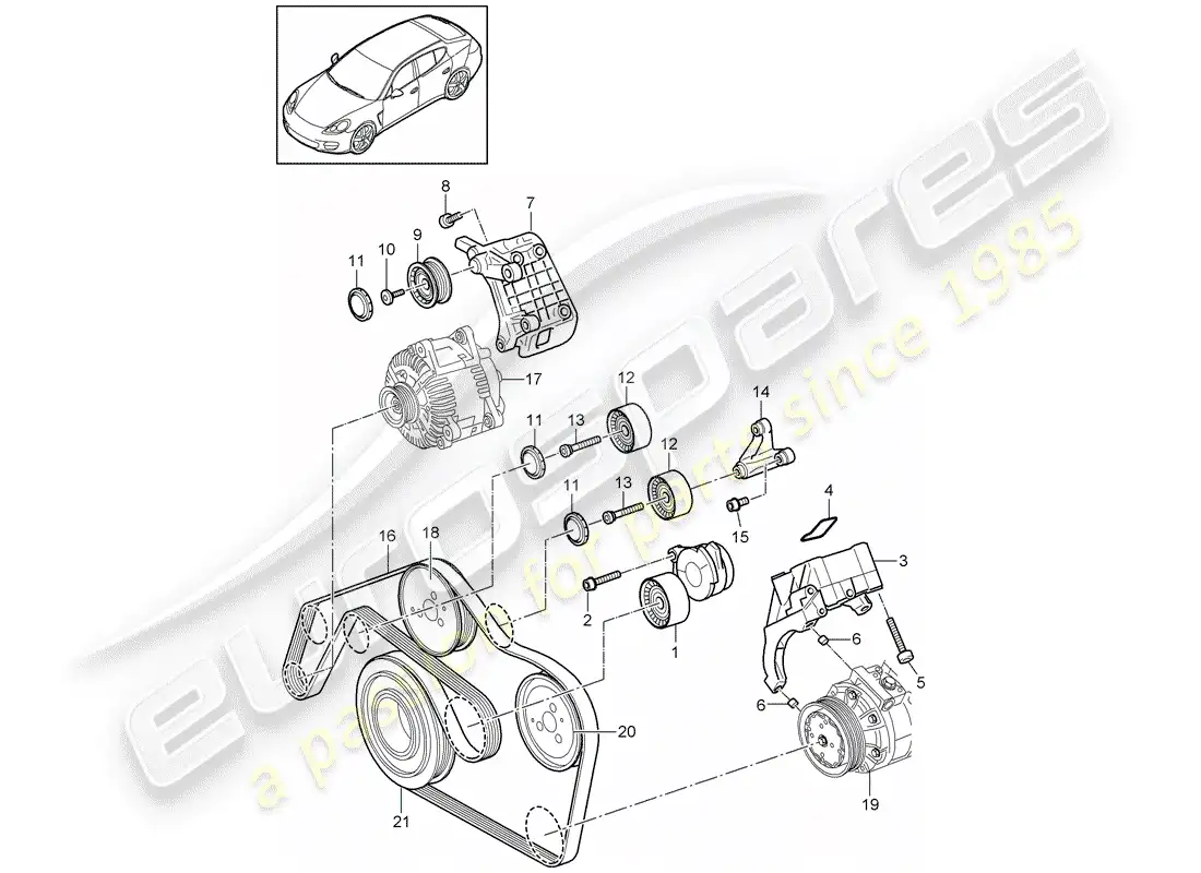 porsche 2013 (panamera 970) tensor de la correa diagrama de piezas