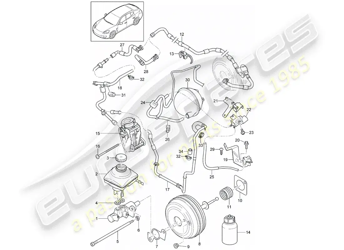 porsche 2011 (panamera 970) cilindro maestro del freno diagrama de piezas
