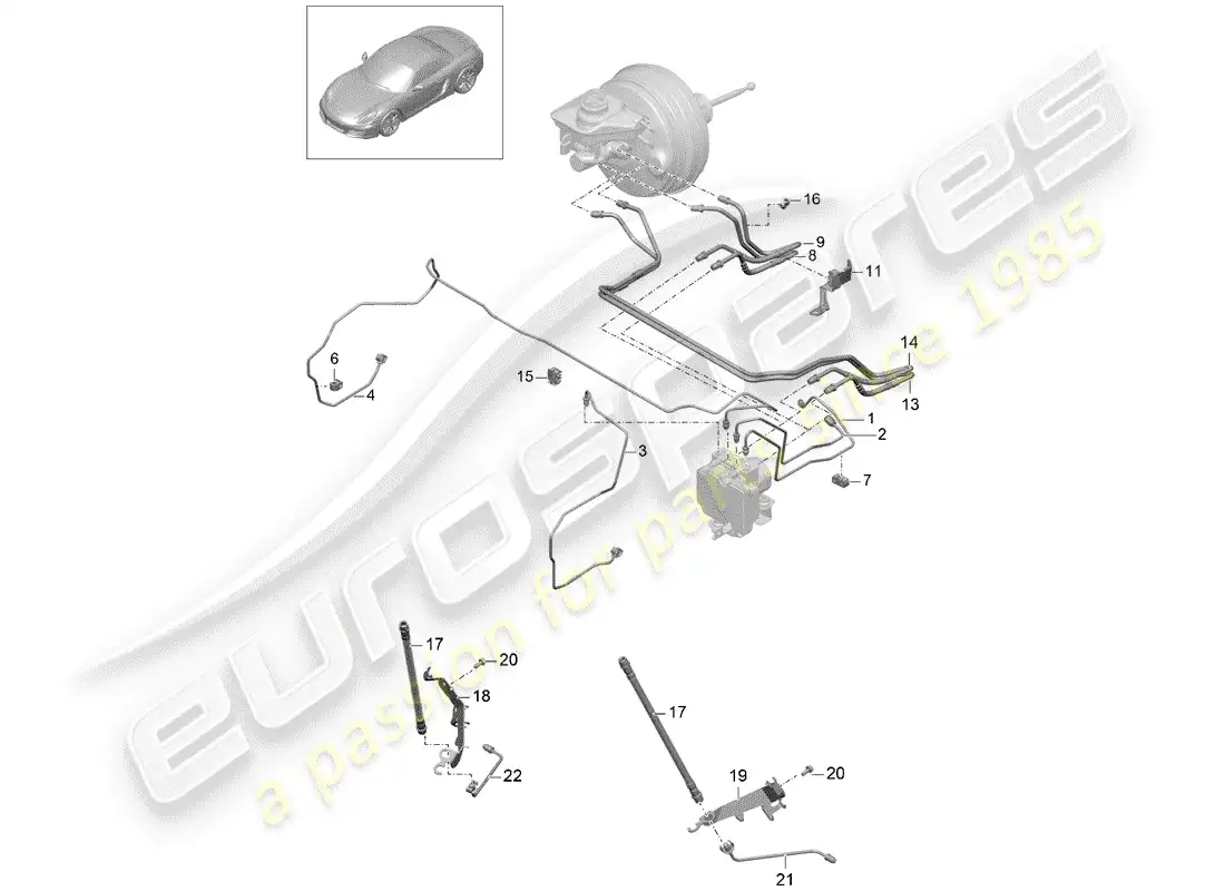 porsche 2016 (981 boxster) líneas de freno diagrama de piezas
