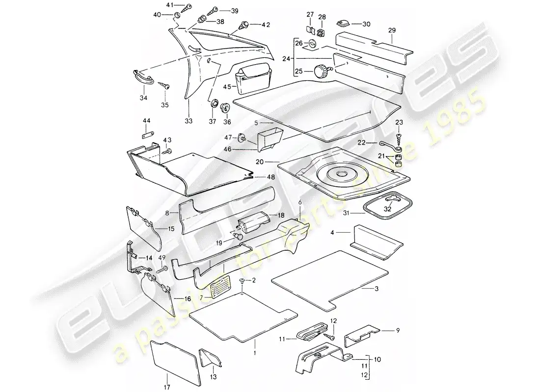 porsche 1993 (928) adornos diagrama de piezas