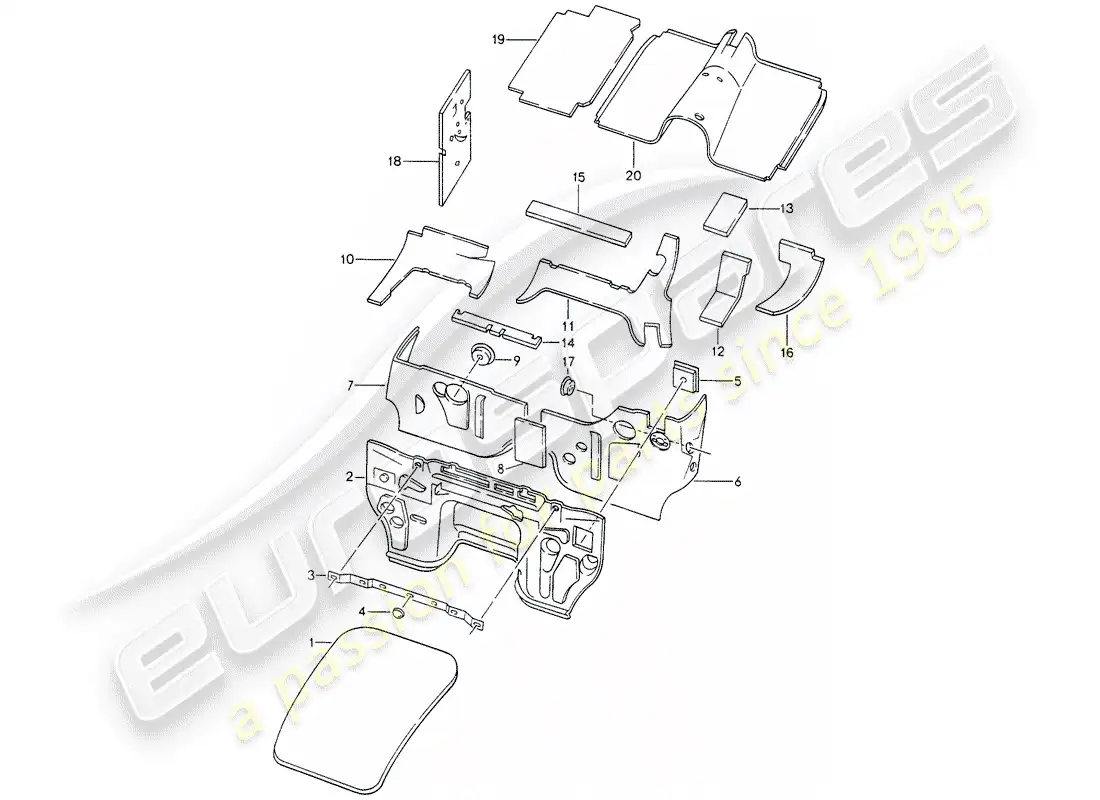 porsche 1993 (928) carcasa - insonorización 1 diagrama de piezas
