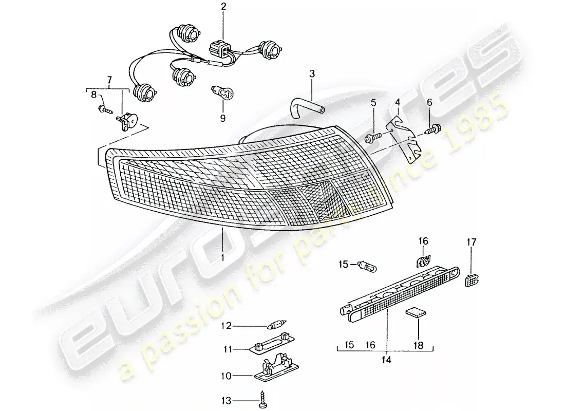 porsche 2001 (996 gt3) luz trasera - luz de matrícula - luz de freno adicional diagrama de piezas