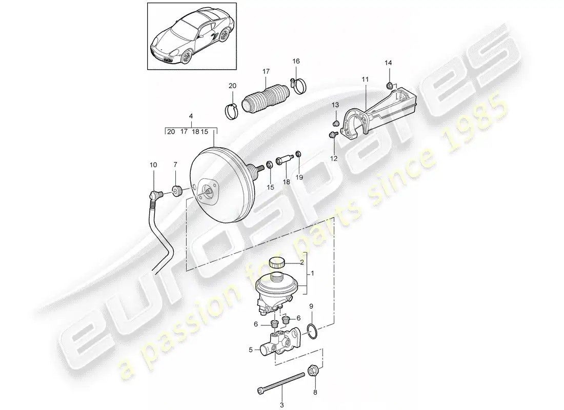 porsche 2009 (987 cayman) cilindro maestro del freno diagrama de piezas