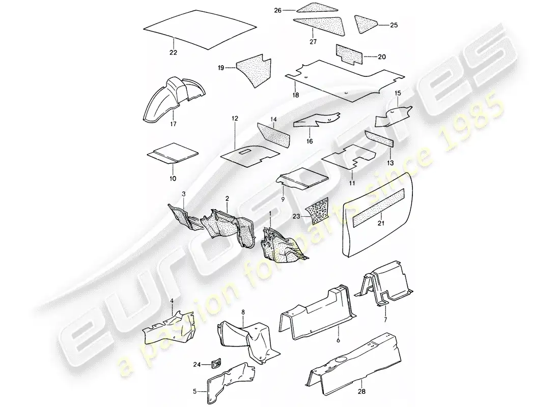 porsche 1990 (944) absorbente de sonido diagrama de piezas