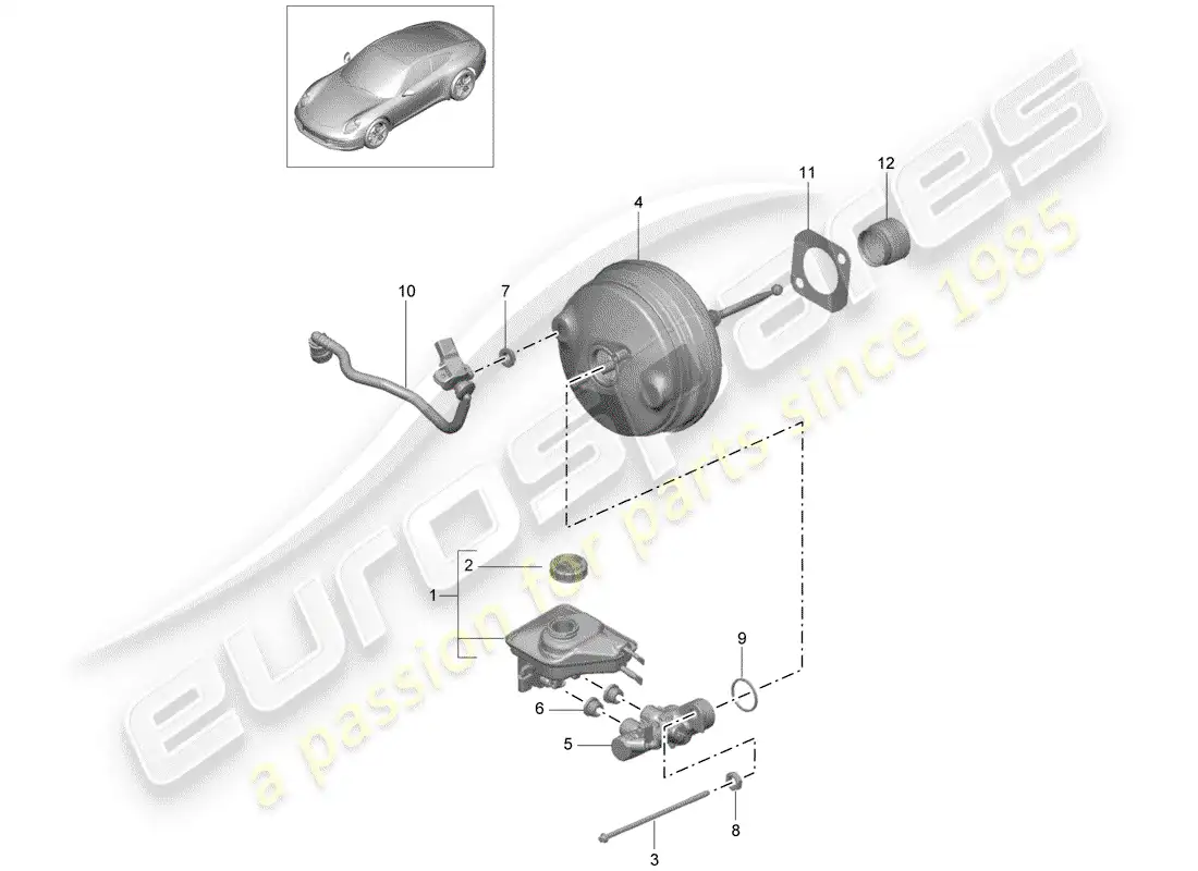 porsche 2013 (991-1) cilindro maestro del freno diagrama de piezas