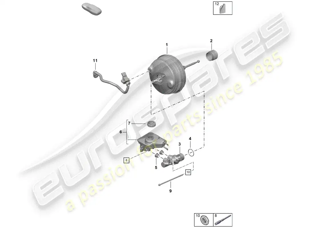 porsche 2019 (718 boxster spyder) cilindro maestro del freno diagrama de piezas