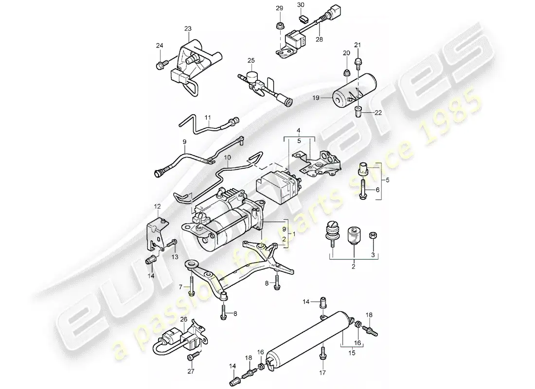 porsche 2005 (cayenne e1 9pa) sistema autonivelante diagrama de piezas