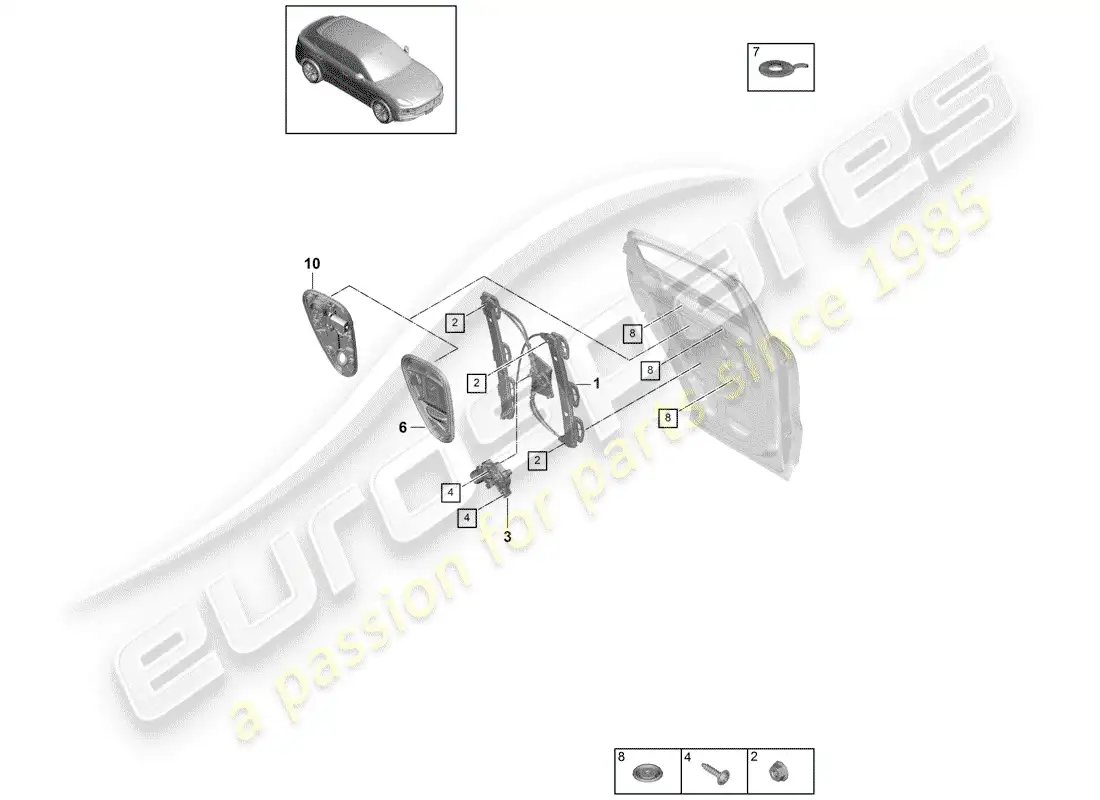 porsche 2018 (cayenne e3 9ya/9yb) regulador de ventana diagrama de piezas