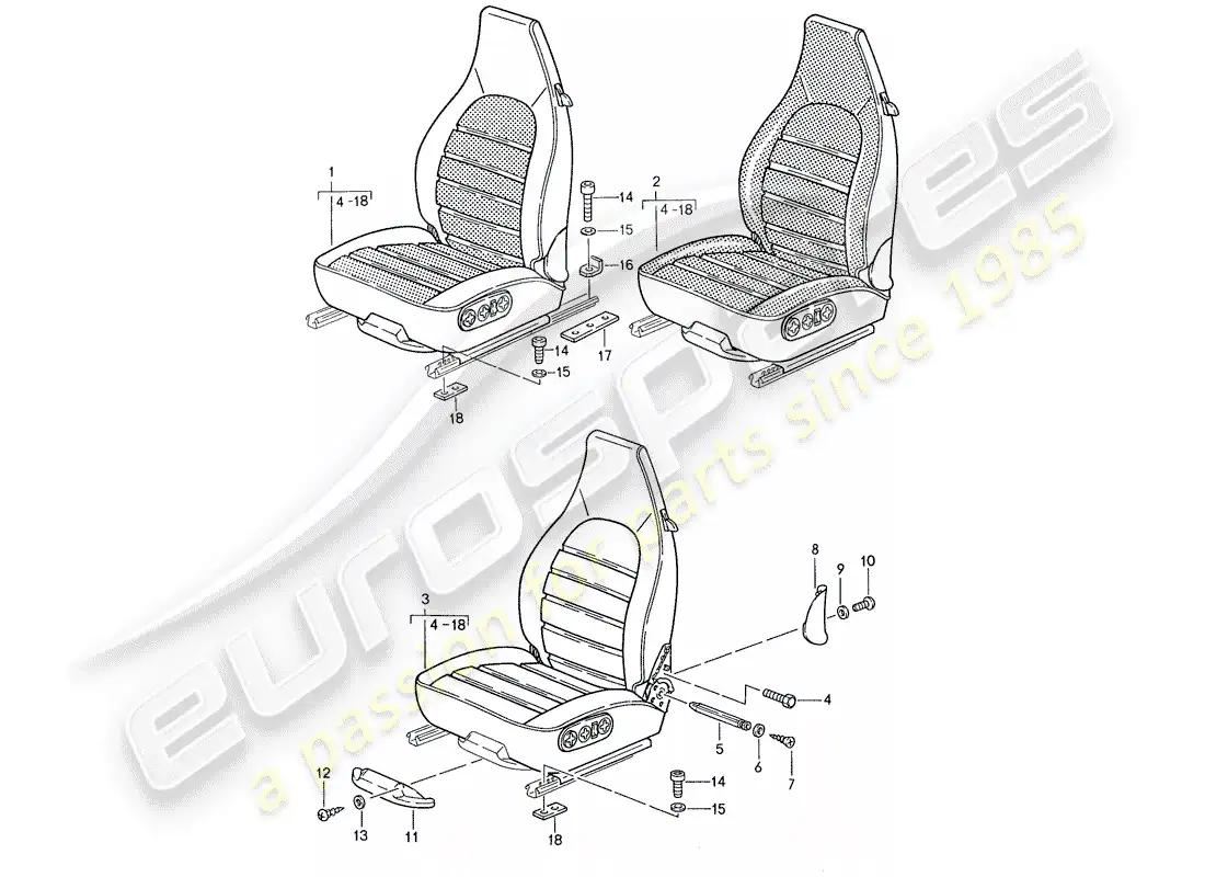 porsche 1991 (944) asiento - completo diagrama de piezas