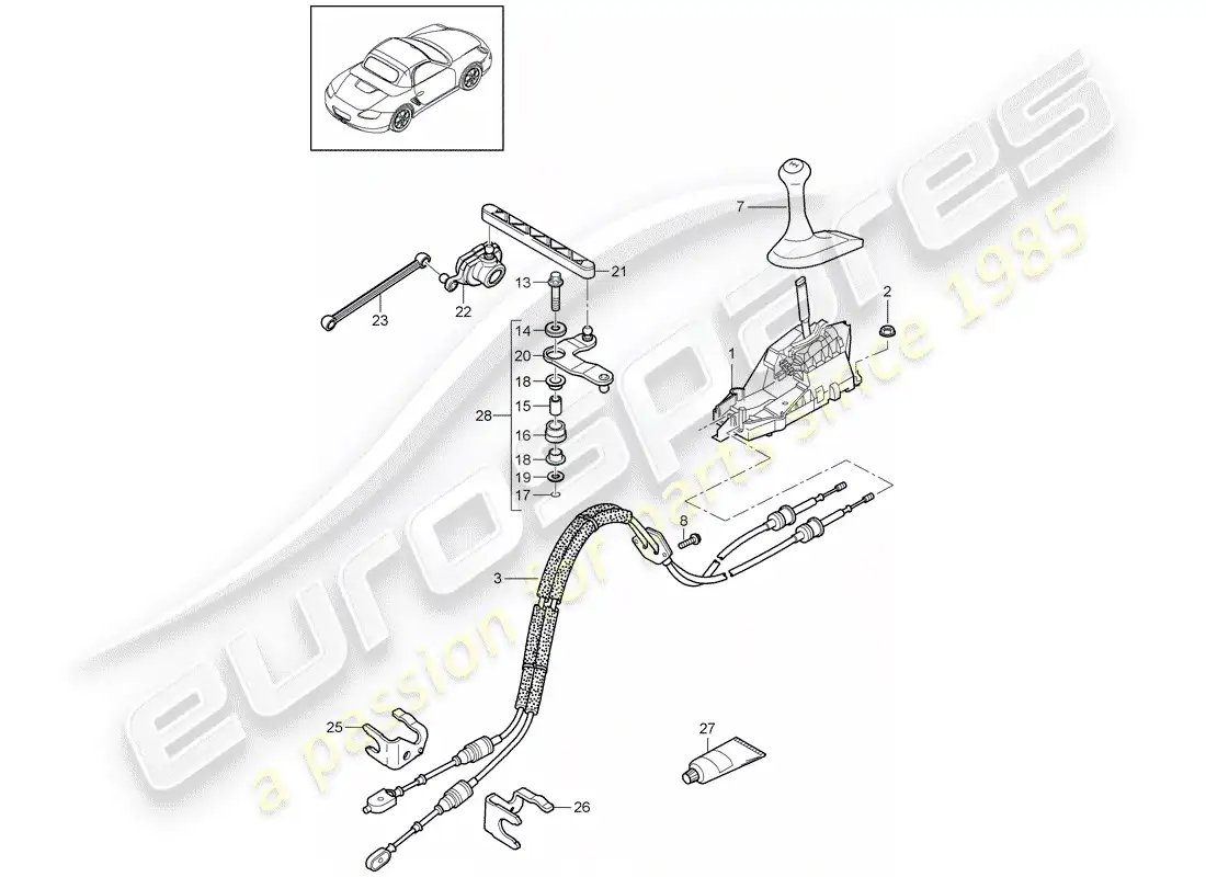 porsche 2009 (987 boxster) control de transmisión diagrama de piezas